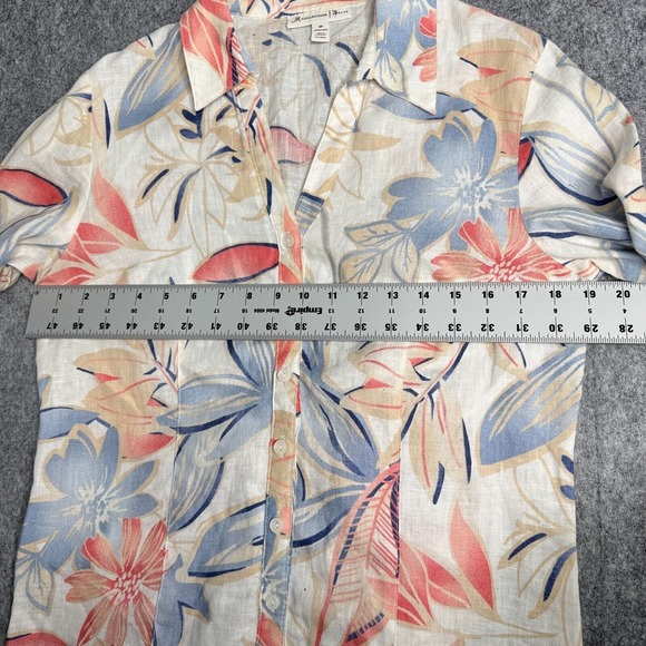 JM Collection 100% Linen Floral Button Down 3/4 Sleeve‎ Top Petite Size 8P - Picture 4 of 5